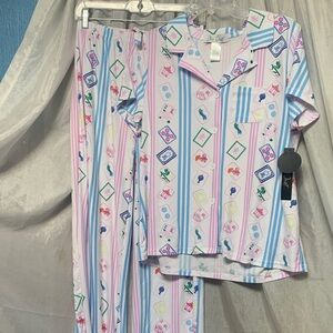 ' Short Sleeve Pajama Set - Pastel Striped Tile Print